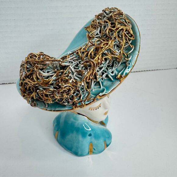 Vintage Lady Head Vase Turquoise Collectible - Picture 5 of 11